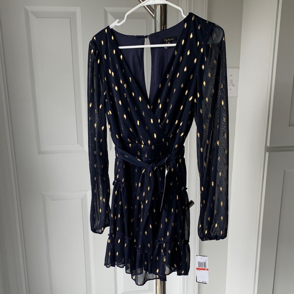 City Studio Navy Dress with Gold Accents